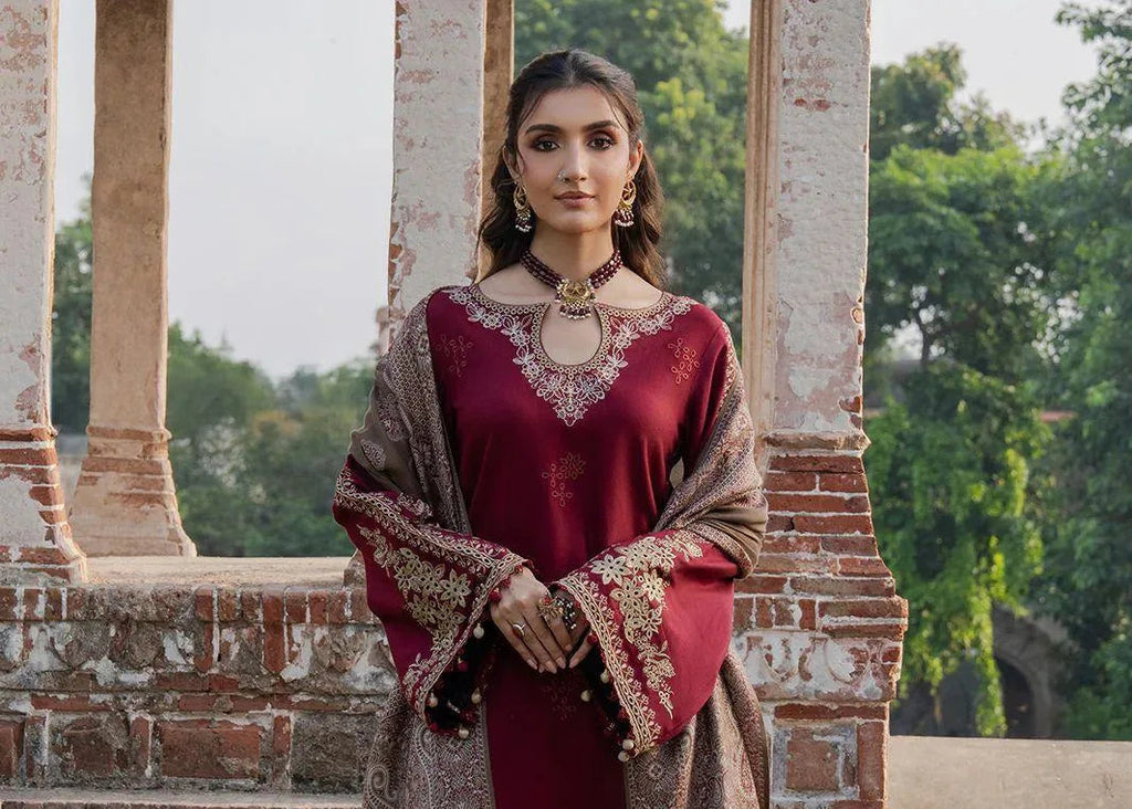 Maroon Embroidered 3 Pcs Women Suit Lawn
