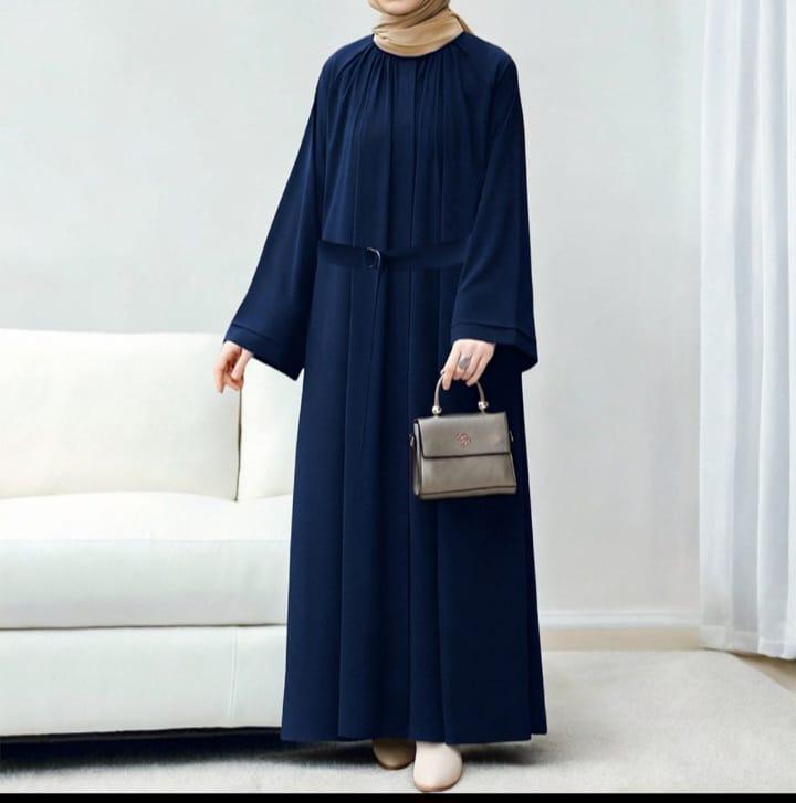 Burgundy Georgette Full Abaya with Belt for Women
