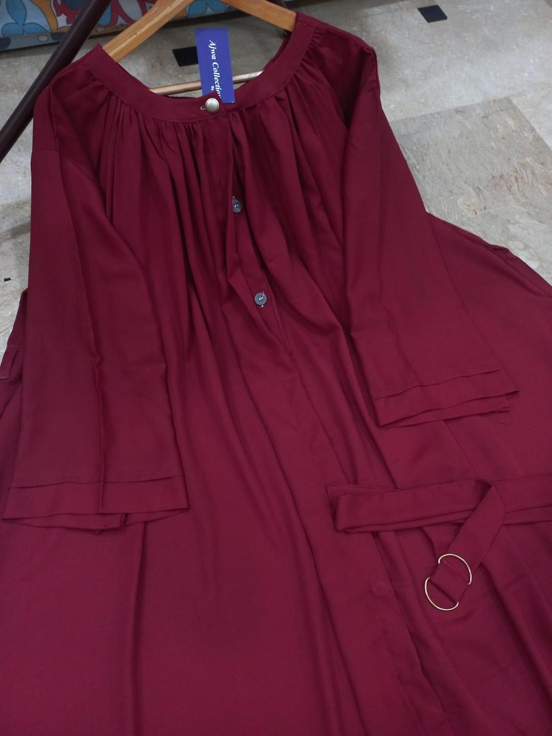 Burgundy Georgette Full Abaya with Belt for Women