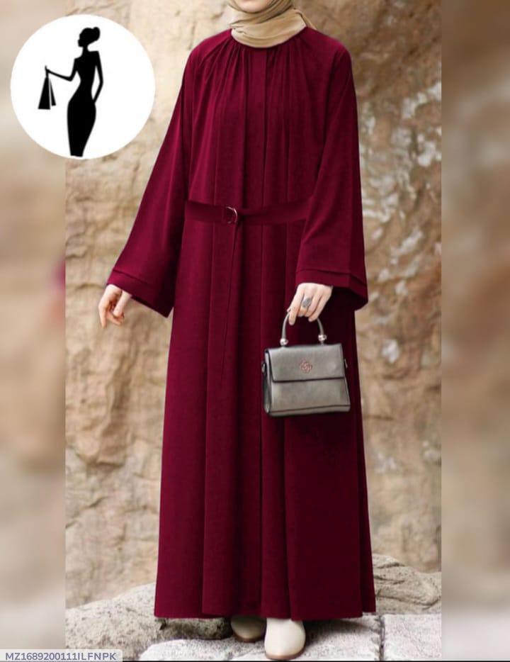 Burgundy Georgette Full Abaya with Belt for Women