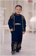 Blue Embroidered Shamoz Silk 2-Piece Set for Girls 5-12Yrs
