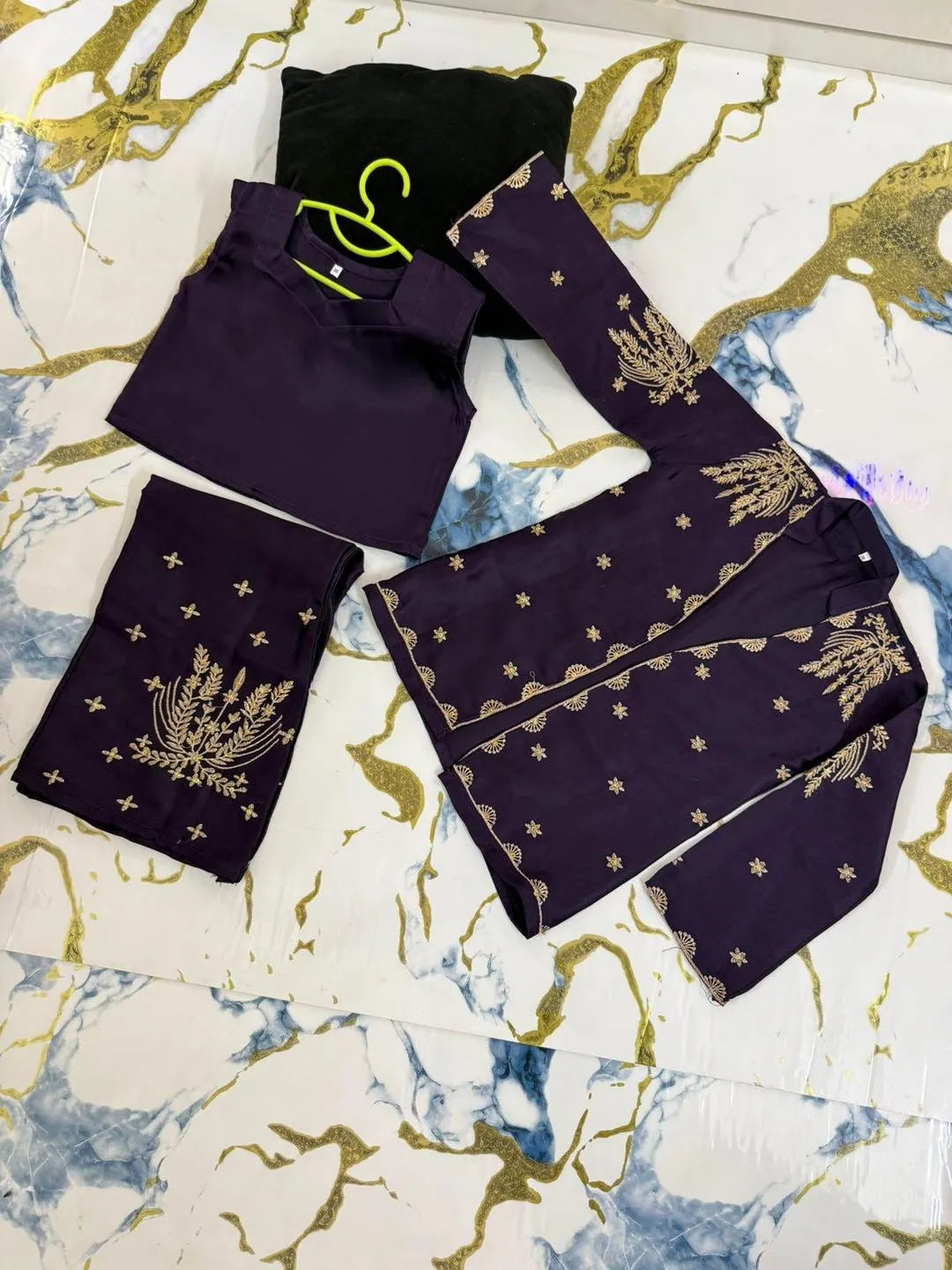 Blue Embroidered Shamoz Silk 2-Piece Set for Girls 5-12Yrs