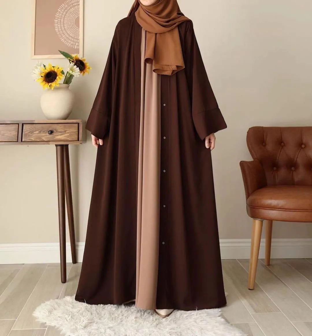 Georgette Plain Abaya Chocolaty Brown V-Neck Detachable Stoller