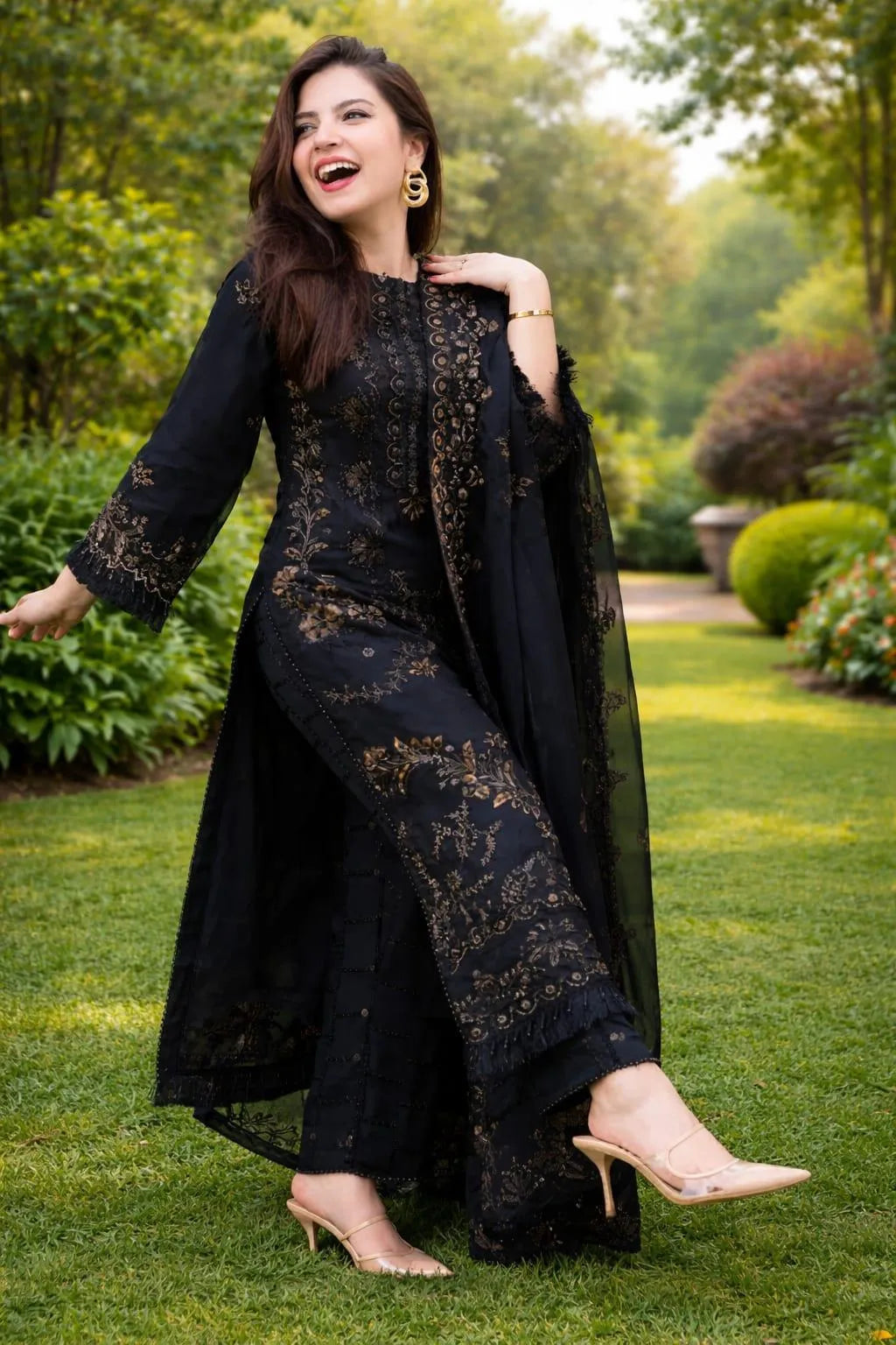 Black Embroidered 3Pcs Lawn Suit for Women