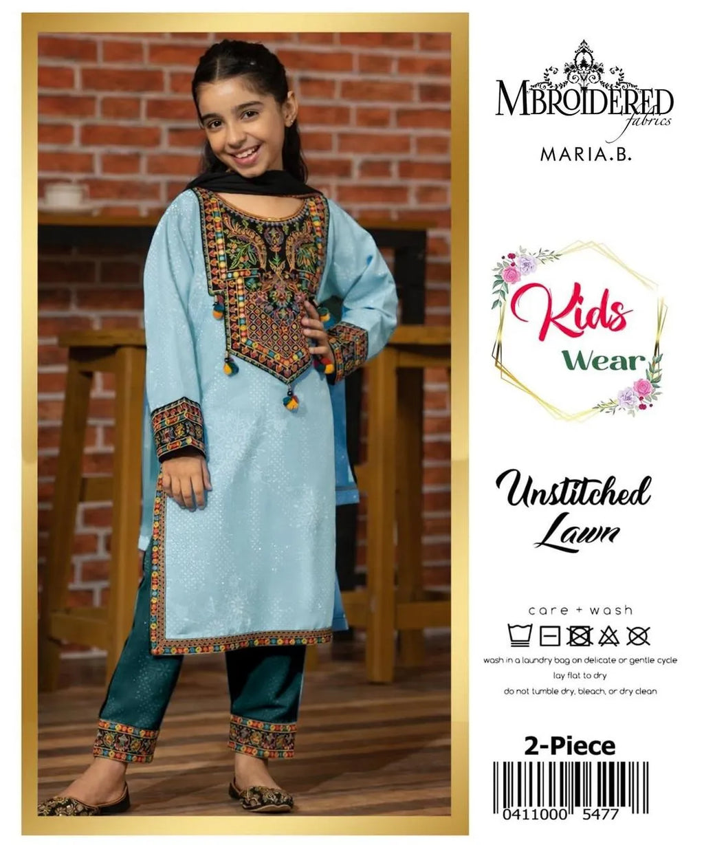 Unstitched Kids Lawn Suit Turquoise 2-Piece