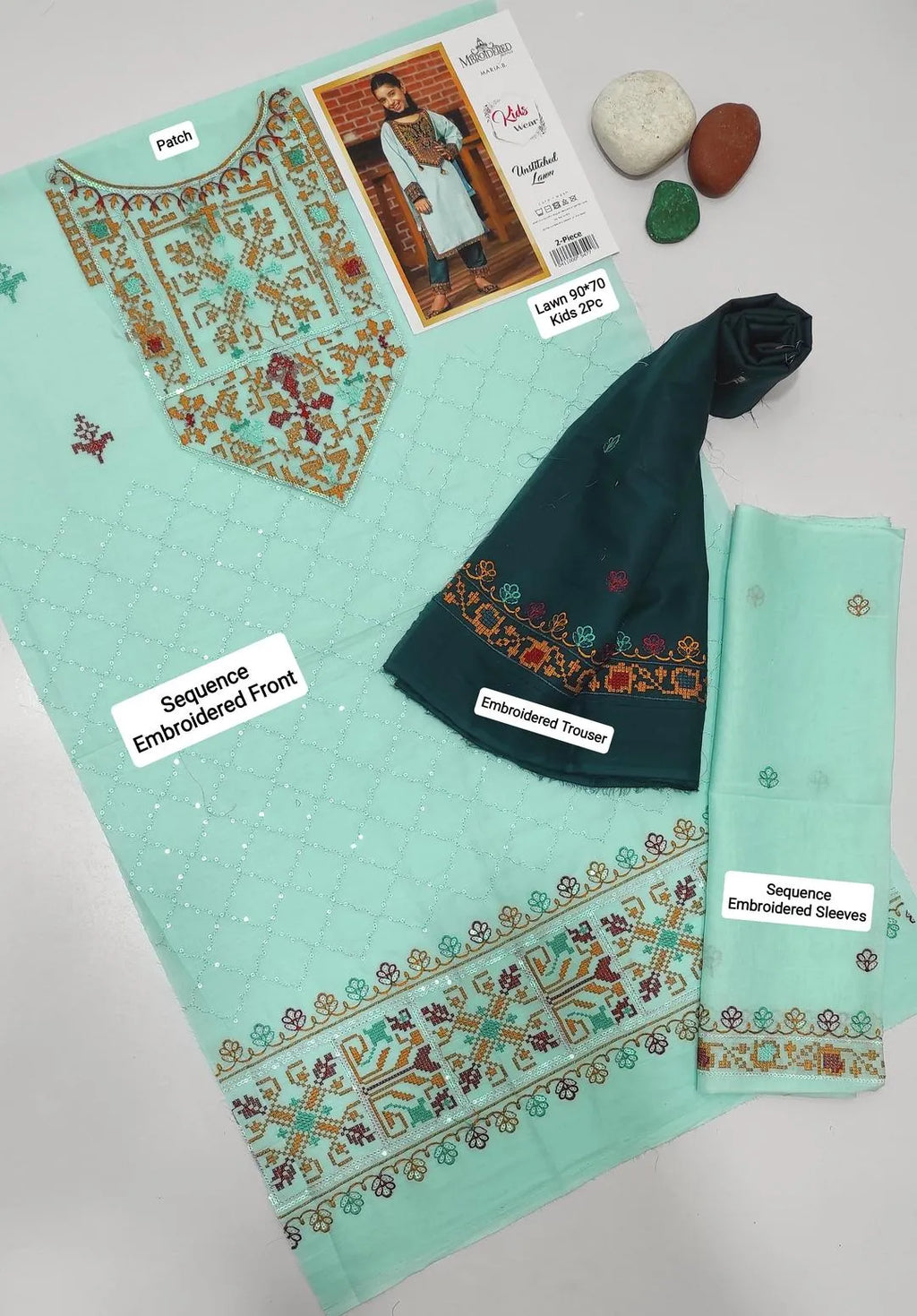 Unstitched Kids Lawn Suit Turquoise 2-Piece