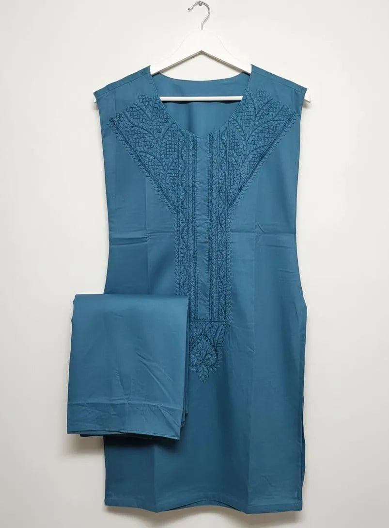 Unstitched Cotton Suit Grey Embroidered for Eid