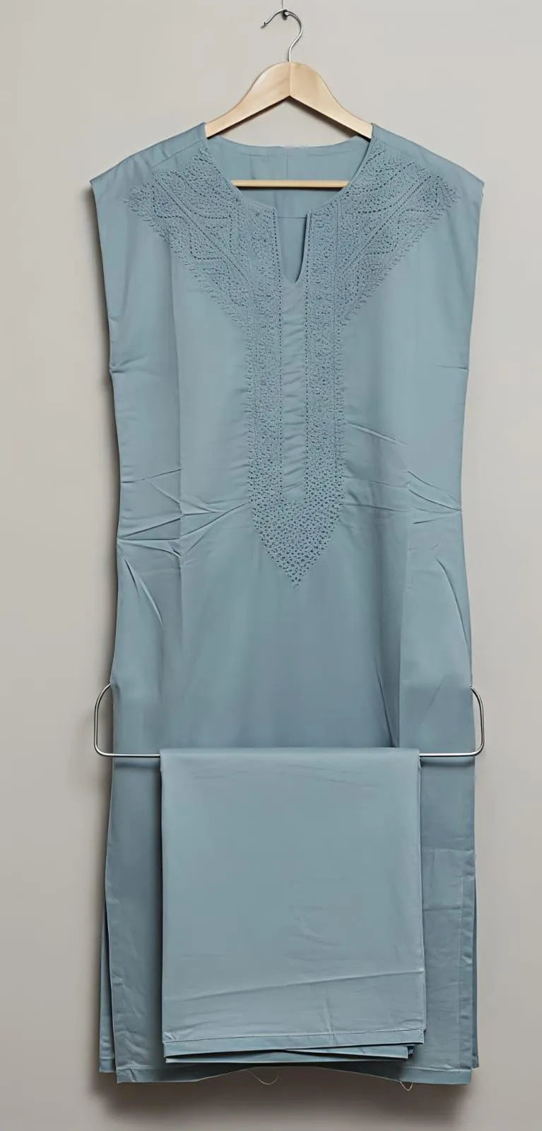 Unstitched Cotton Suit Grey Embroidered for Eid