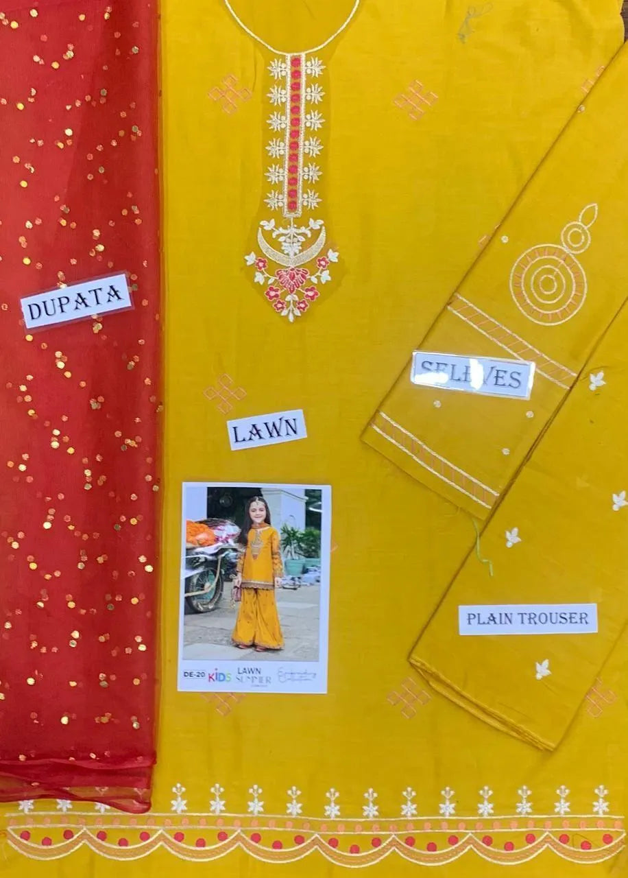 Yellow Embroidered Kurta Shalwar Set for Girls 8-10 Yrs