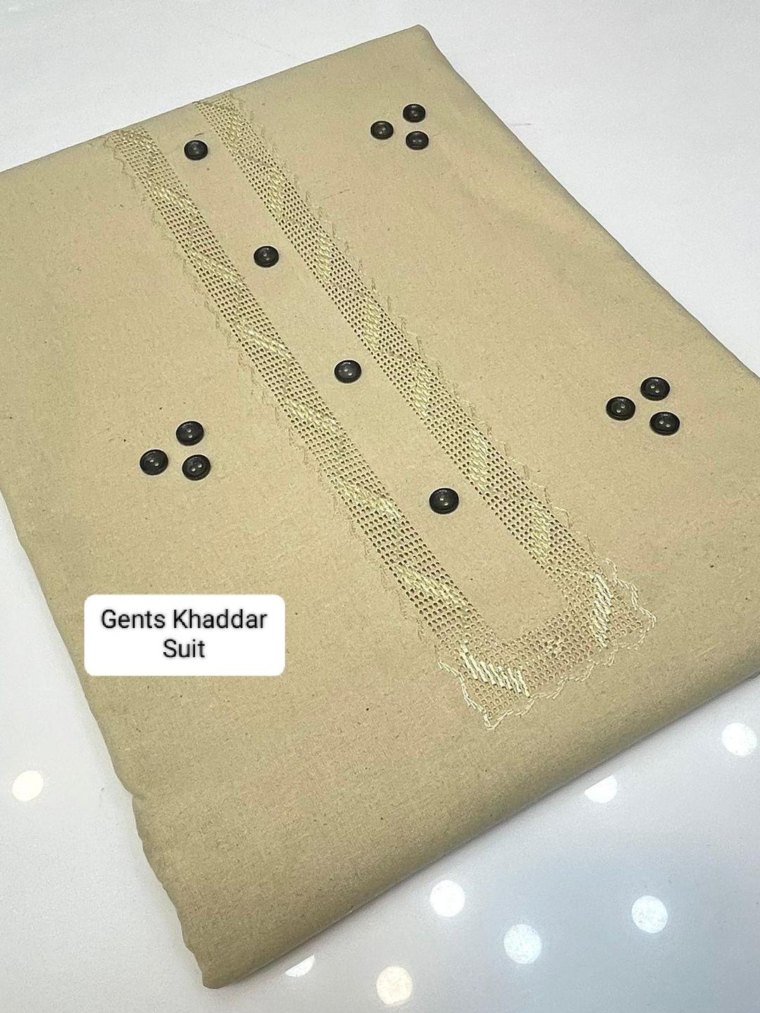 Men's Khaddar Plain Suit Beige Winter with Lace Trim