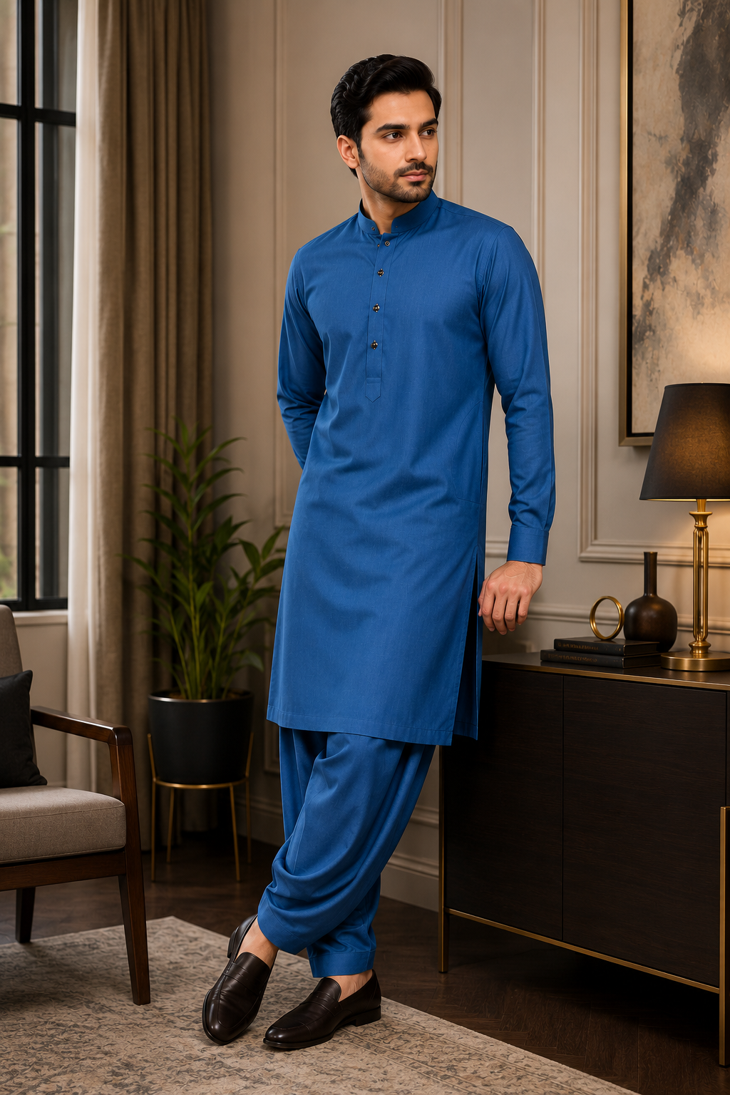 Men's Blue Wash & Wear Plain Suit All Season