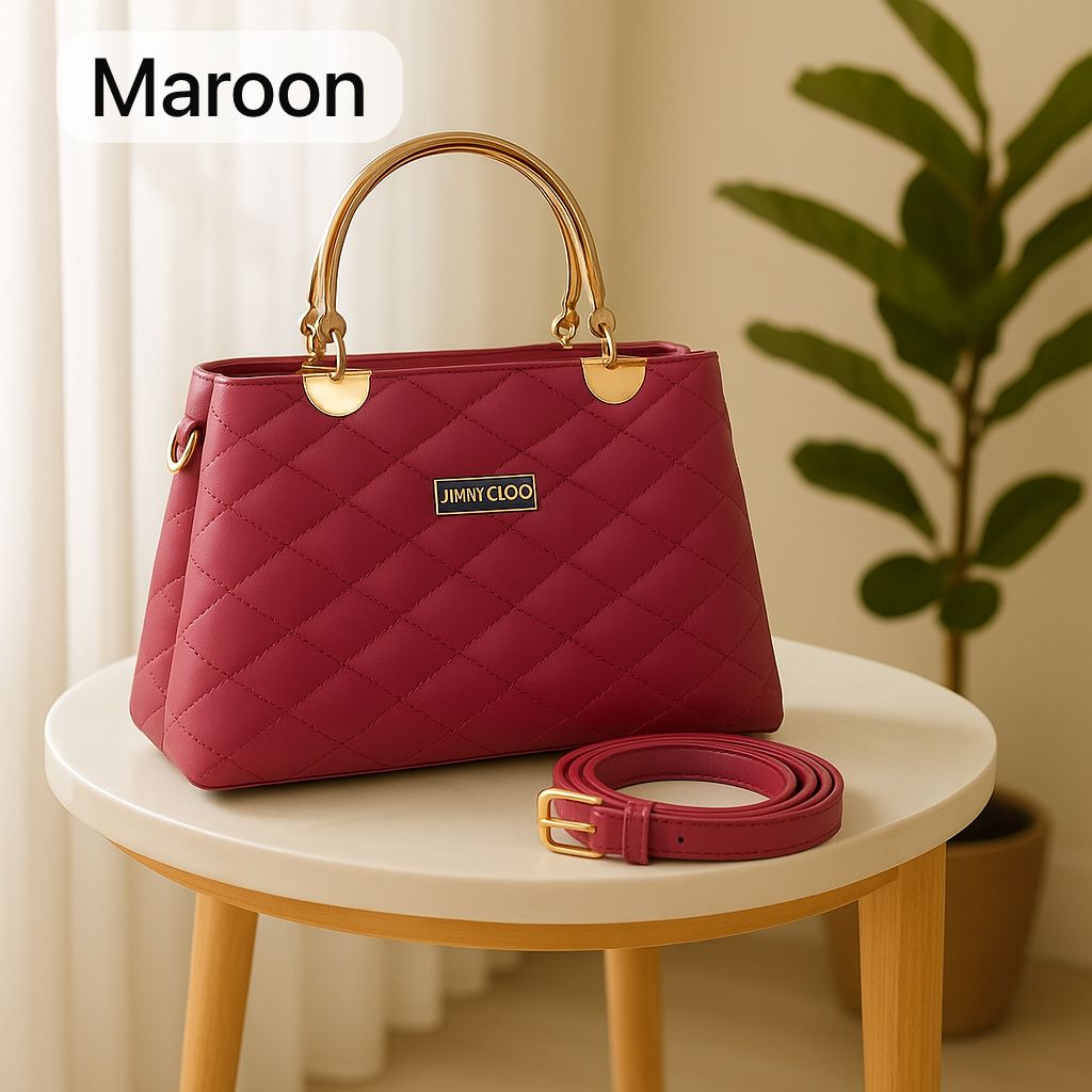 Premium Quilted Faux Leather Handbags with Golden Metal Handles - Elegant Shoulder Tote Collection