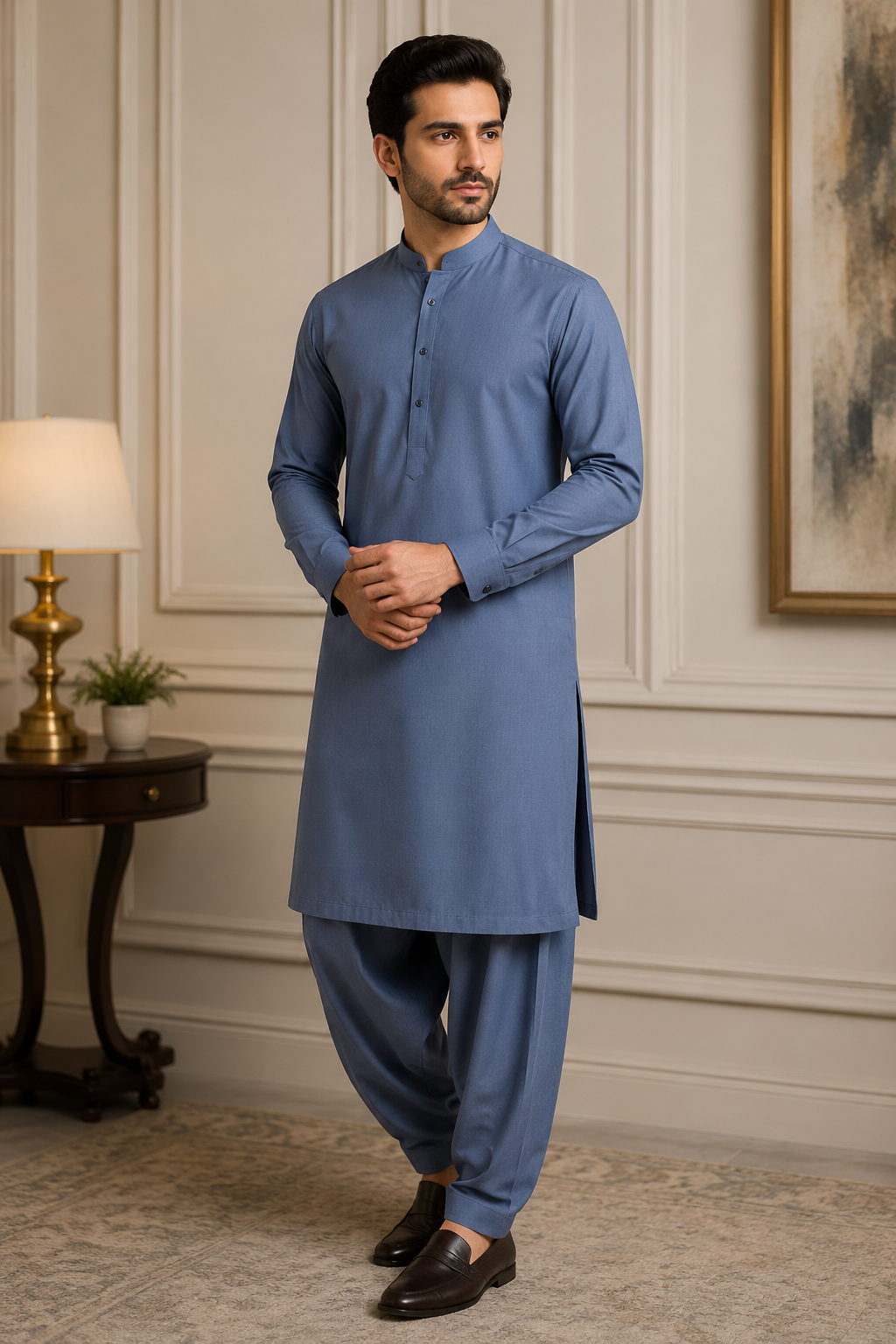Men's Unstitched Wash & Wear Suit Pastel Blue