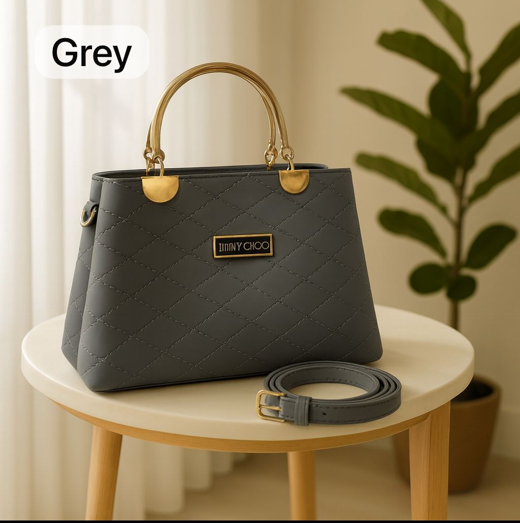 Premium Quilted Faux Leather Handbags with Golden Metal Handles - Elegant Shoulder Tote Collection
