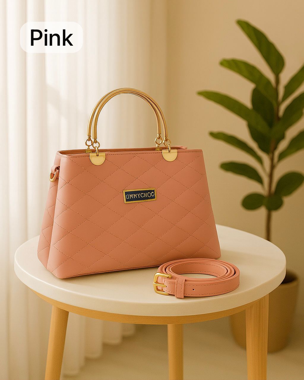 Premium Quilted Faux Leather Handbags with Golden Metal Handles - Elegant Shoulder Tote Collection