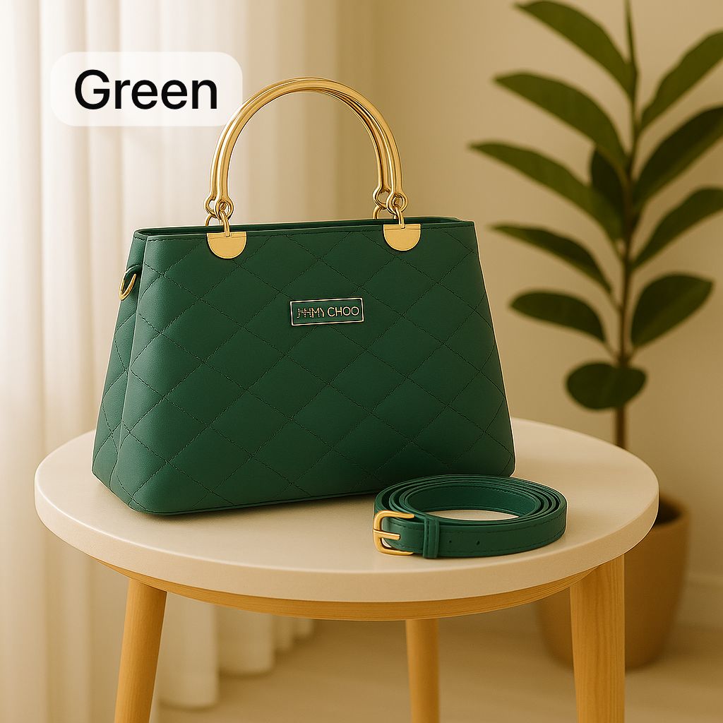 Premium Quilted Faux Leather Handbags with Golden Metal Handles - Elegant Shoulder Tote Collection